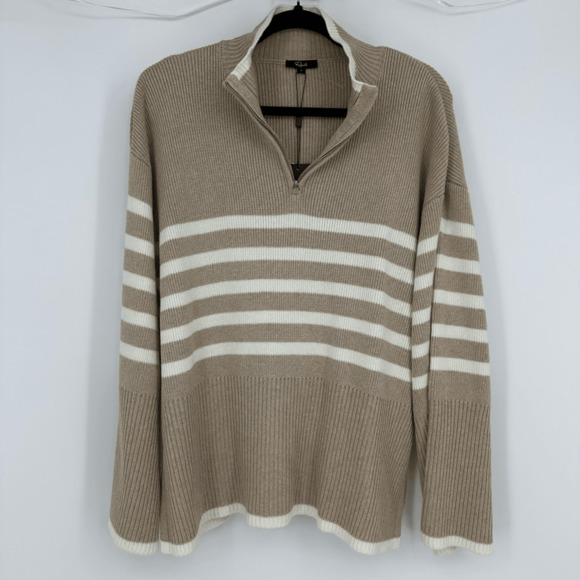 Rails Tessa Womens Sweater Size L Wool 1/4 Zip Ribbed Knit Sand Stripe Preppy - Picture 15 of 15